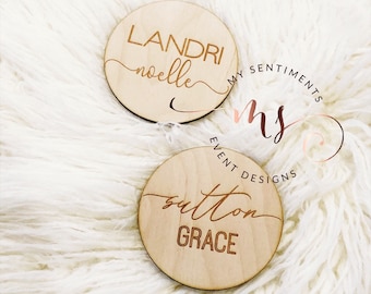 Engraved Wood Birth Announcement Sign, Newborn Photo Prop