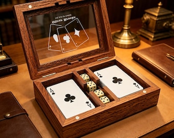 Custom Poker Gift Set, Personalized Playing Cards Box, Wooden Poker Case, Dice Game Set, Gift for Men, Groomsmen Gift