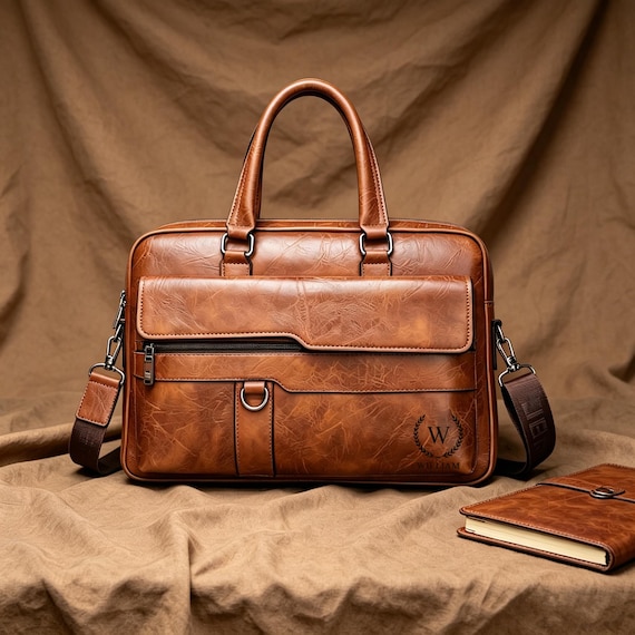 Personalized Leather Laptop Bag,Custom Briefcase,Leather Work Bag with Compartments,Professional Business Bag,Father's Day Gift,Gift for dad