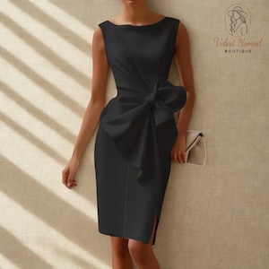 Elegant Bow-Knot Cocktail Dress | Bodycon Midi Formal Party Dress | Wedding Guest, Evening, & Special Occasion Outfit