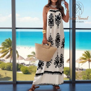 Boho Maxi Beach Dress | Summer Halter Neck Sundress | Flowy Resort Wear | Holiday Outfit | Womens Vacation Dress | 4 Colors