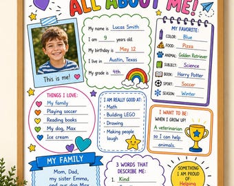 All About Me Worksheet Printable, Back to School Activity, First Day of School Sheet, Kids About Me Page, Classroom Icebreaker