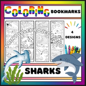 Detailed Sharks Coloring Bookmarks - Instant Download PDF for Quick and Easy Fun Activity - Animal Designs for Library Art and Reading Fun