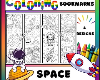 Space Theme Coloring Bookmarks: Astronaut DIY Activity (PDF Download)