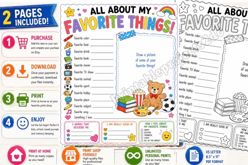 All About My Favorite Things Printable Worksheet, Kids All About Me ...