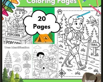 Scout Camping Coloring Pages | 20 Page Outdoor Adventure Book (PDF Download)