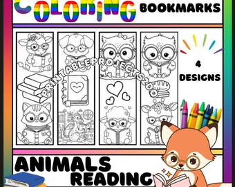 Marcadores de livros com animais para colorir (download digital)