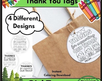Girl Troop, Thank You Tags | Wertschätzungsetiketten zum Ausmalen (Instant Download)