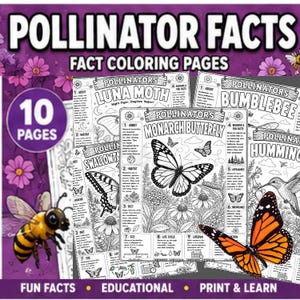 Pollinator Facts Coloring Pages | Bee and Butterfly Coloring Sheets | Pollinator Unit Study | Spring Science Activity | Nature Study