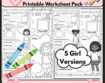 Alles über mich Arbeitsblatt für Mädchen, Schulanfangsaktivität (digitaler Download)
