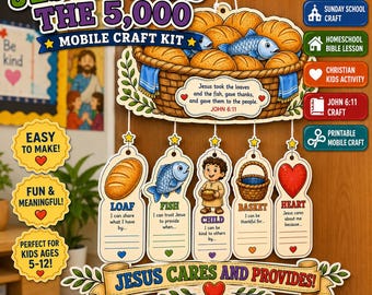 Jesus Feeds 5000 Mobile Craft Kit, Bible Story Activity (Digital Download)