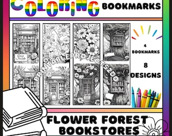 Forest Bookstore Coloring Bookmarks: Printable DIY Craft (PDF Download)