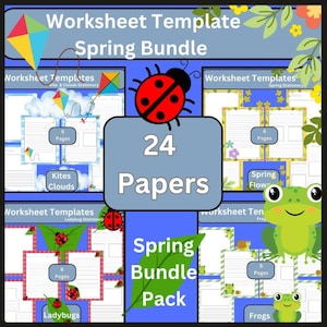 Spring Worksheet Bundle: Kites, Frogs, Flowers (Colored Digital Download, PDF, 24 Pages)