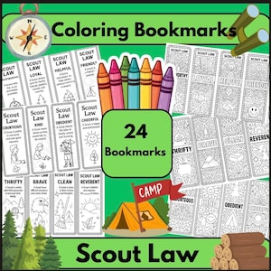 Scout Law Coloring Bookmarks – 24 Printable Designs for Troops, Activities & Crafts
