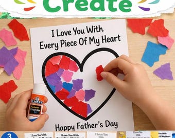 Fathers Day Craft Printable | Tissue Scrap Torn Paper Craft Kids | Preschool Father’s Day Card | PDF