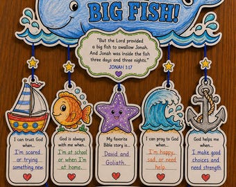 Jonah and the Whale Mobile Craft Kit, Bible Story Activity (Digital Download)