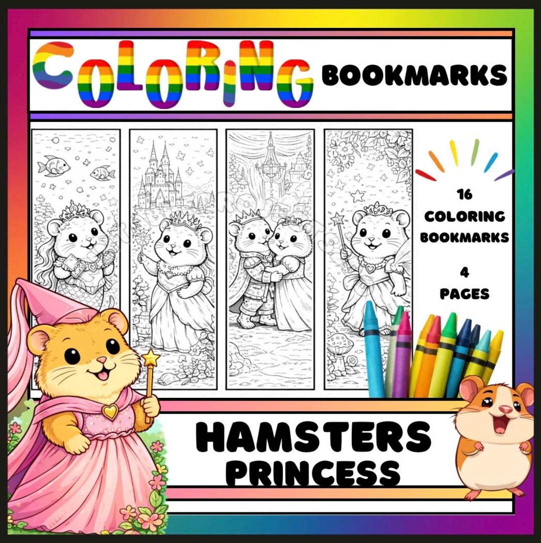 Princess Hamster Coloring Bookmarks: Fairy Tale Castle Scenes (digital ...