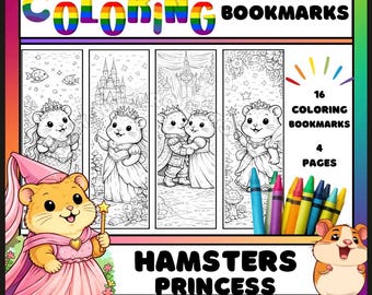 Prinzessin Hamster Lesezeichen: Märchenschloss Motive zum ausmalen (Digitaler Download)