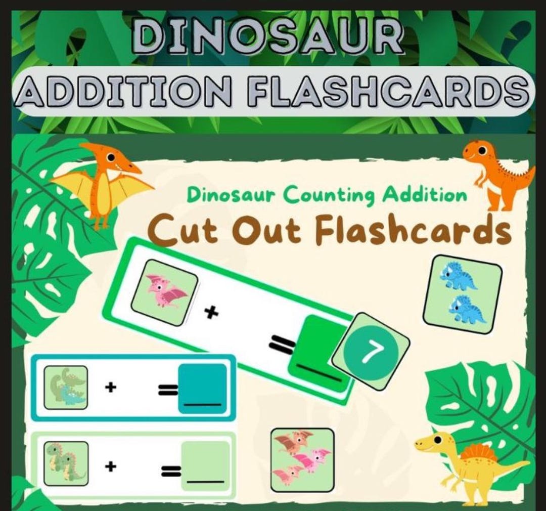 Dinosaur Math Flashcards: Addition Game, Classroom Printable (digital ...