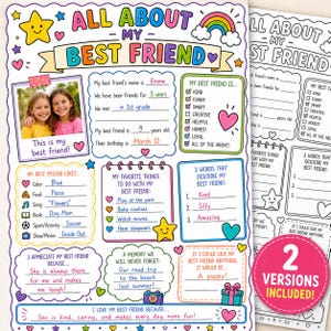 All About My Best Friend Printable, Friendship Worksheet for Kids, Kids Activity PDF, Friendship Keepsake, Classroom Activity