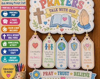 Prayers Talk With God Bible Craft Mobile | Christian Prayer Activity for Kids | Sunday School Craft | 4-Page Printable PDF