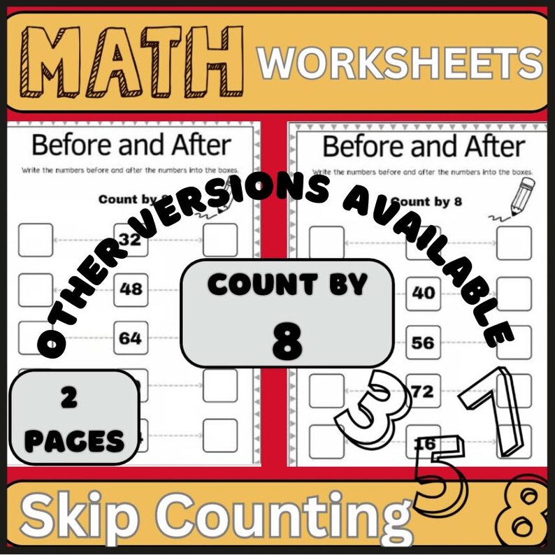 Skip Counting Math Worksheets: Count by 9, Before & After (PDF Download ...