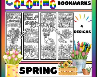 Spring Coloring Bookmarks: 4 Printable DIY Designs (Digital Download)