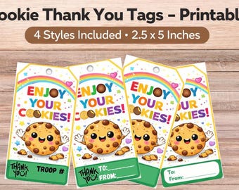 Keks-Dankesschön-Tags, Regenbogen-Design, Pfadfinderstand-Spendenaktion (Digital Download 6,5 x 12 cm