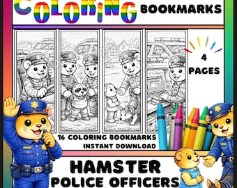 Polizei Hamster Lesezeichen zum Ausmalen • Kids Community Helfer Basteln (Instant Download)