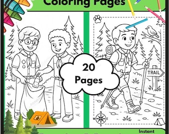 Camping & Scouting Malbuch | 20 Seiten Outdoor-Abenteuer (PDF Download)