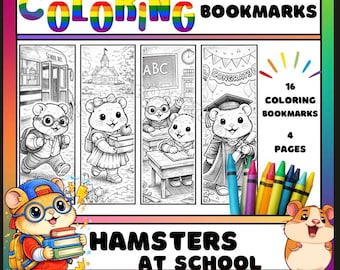 Hamster Schule Lesezeichen zum Ausmalen, Kinder Basteln (PDF Download)