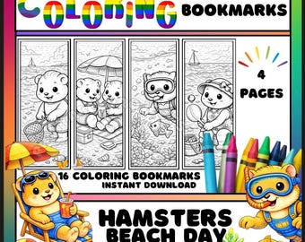 Hamster Strand Tag Lesezeichen, Sommer Kinder Basteln, Urlaub Aktivität (Instant Download PDF)