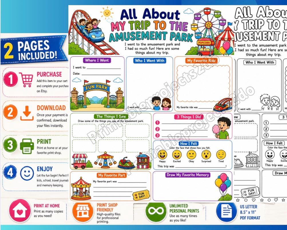 Amusement Park Printable for Kids | Theme Park Memory Worksheet ...