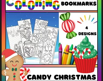 Candy Christmas Coloring Bookmarks: Holiday DIY Craft (Instant PDF Download)