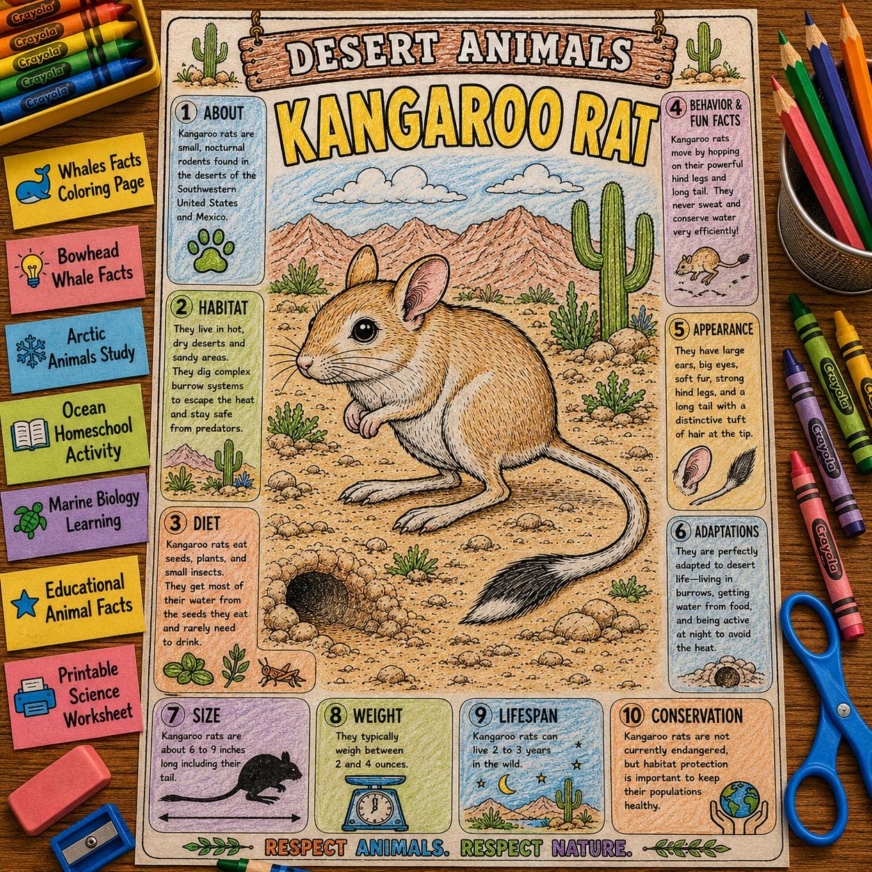 Desert Animals Facts Coloring Pages | Desert Habitat Science Activity ...