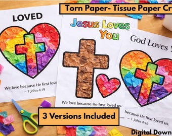 Christian Torn Papierkreuz Handwerk Aktivität, Jesus liebt dich Herz (digitaler Download)