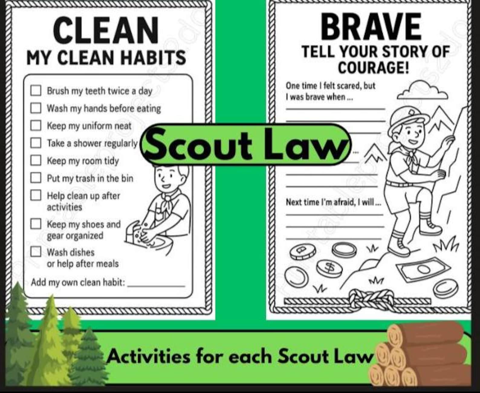 Scooting Activity Scouting Values Activity Book Printable | Character Building Coloring ...