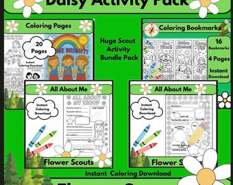 Flower Scout Aktivität Paket Printable | Truppe Ausmalbilder | Lesezeichen ausmalen | Kids Troop Treffen Aktivität | Sofort Download