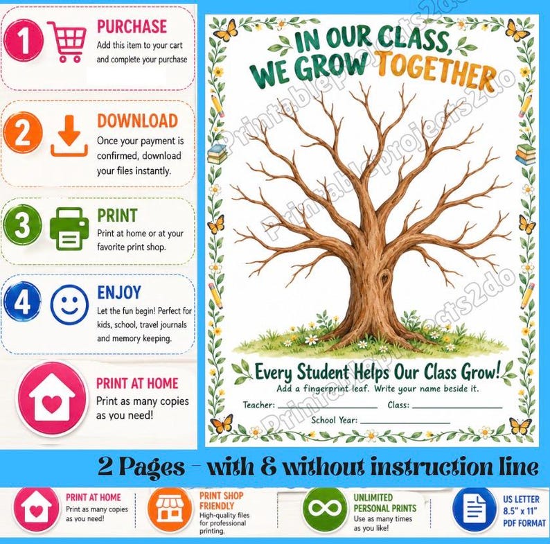 Printables Tree Base Class Fingerprint Tree Printable, Classroom Community Craft, Back to ...