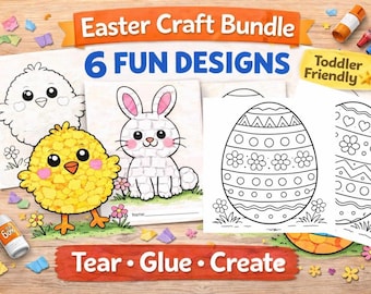 Ostern Taschentuch Schrott zerrissenes Papier Küken Häschen Ei Handwerk Bündel Vorschule Feinmotorik Aktivität (PDF Download), Ausschneiden & Einfügen Kit, Malseiten