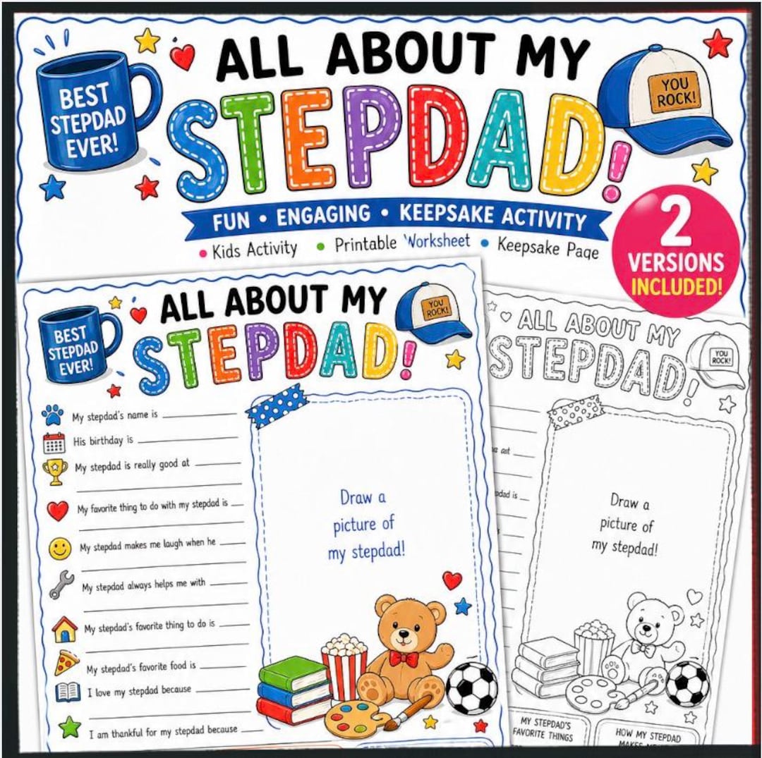 Step Dad Questions Printable All About My Stepdad Printable Worksheet, Father’s Day Stepdad Gift ...