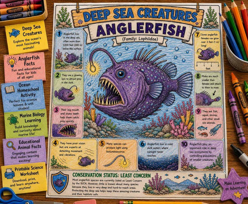 Deep Sea Creatures Facts Coloring Pages | Ocean Science Activity | Deep ...