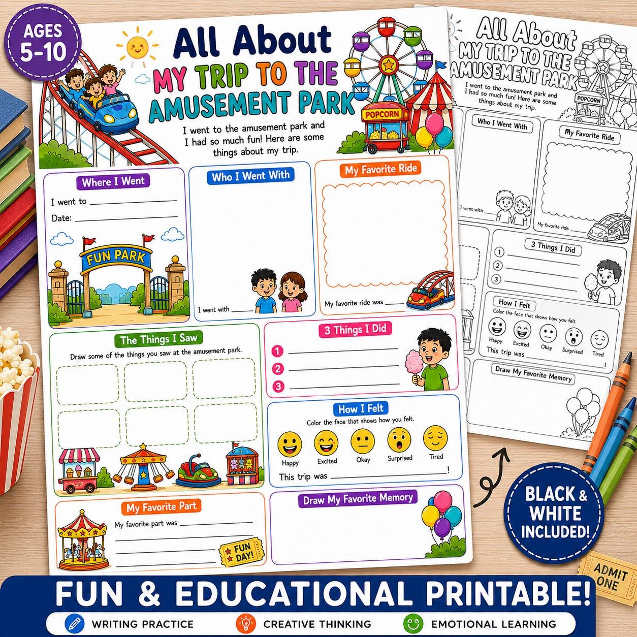 Amusement Park Printable for Kids | Theme Park Memory Worksheet ...