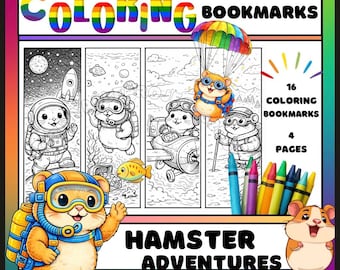 Hamster Abenteuer Lesezeichen zum Ausmalen für Kinder (PDF-Download)