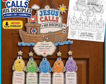 Jesus Calls His Disciples Mobile Craft Kit, Bible Craft Printable, Sunday School Activity, Matthew 4:19, Christian Kids Craft