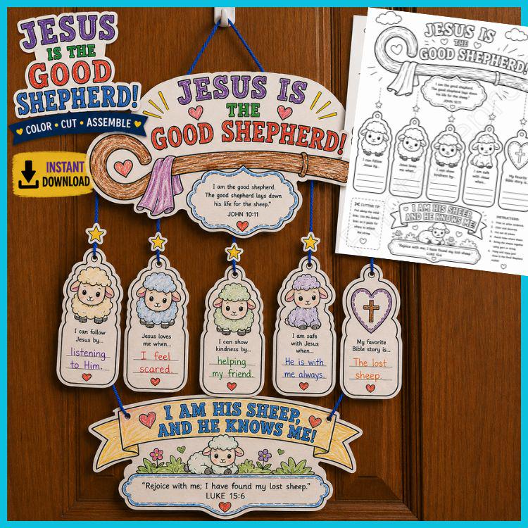 Jesus Is the Good Shepherd Mobile Craft Kit, Bible Craft Printable,…
