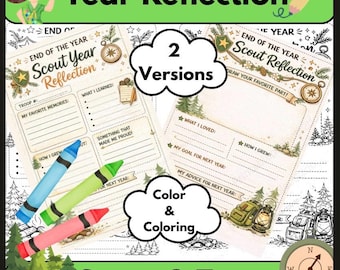 Scout Jahr Reflection druckbare Aktivität Seiten, Truppe Camping Thema (Instant Download)