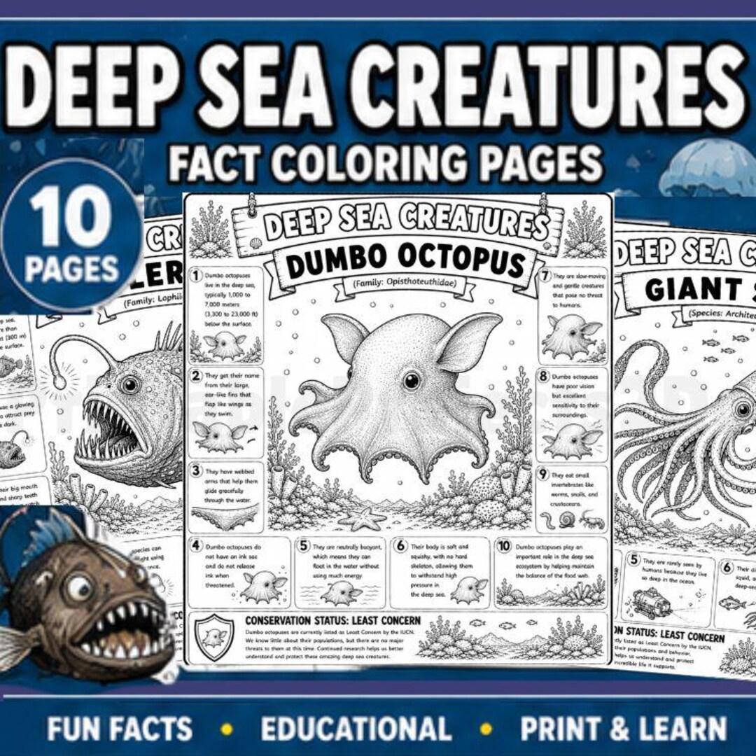 Deep Sea Creatures Facts Coloring Pages | Ocean Science Activity | Deep ...
