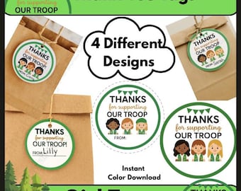 Girls Troop, Dankeschön-Tags | Truppe Wertschätzung, 4 Designs (Instant Download)