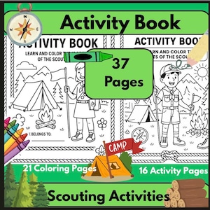 Libro de actividades imprimible sobre los valores del escultismo / Páginas para colorear para desarrollar el carácter / Libro de actividades para niños sobre acampada y actividades al aire libre (PDF)